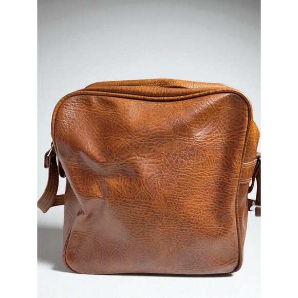 Vintage Sears Brown Vinyl Carry on / Overnight Shoulder Bag Vegan Leather - Picture 2 of 10